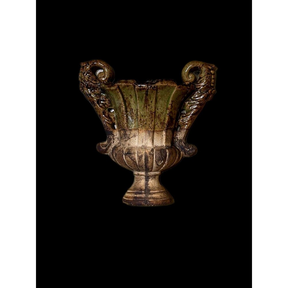 Vintage Classic Auduze Style Ceramic Wall Pocket Planter, Green Drip Glaze Urn
